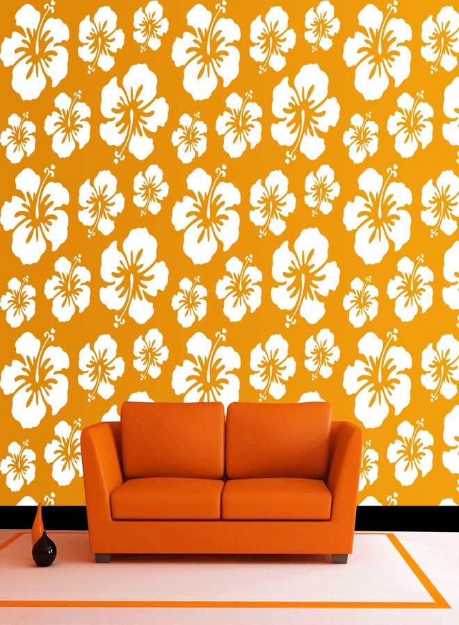 DECORNOW Twin Hibiscus Design Reusable DIY Wall Stencil Painting, Suitable for Home Decoration, Wall Decoration Size : (16 inch x 24 inch) - Image 1